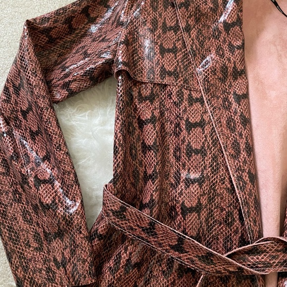 Faux Leather Python Animal Print Trench Coat - Picture 3 of 4